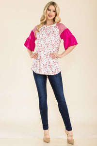 Celeste Floral Contrast Bell Sleeve Top