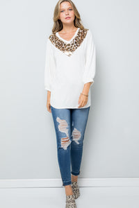 Celeste Leopard Contrast Balloon Sleeve Top