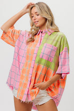 Load image into Gallery viewer, BiBi Plaid Collared Neck Half Sleeve Shirt