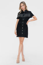 Load image into Gallery viewer, bytos Embellished Button Down Short Sleeve Denim Dress