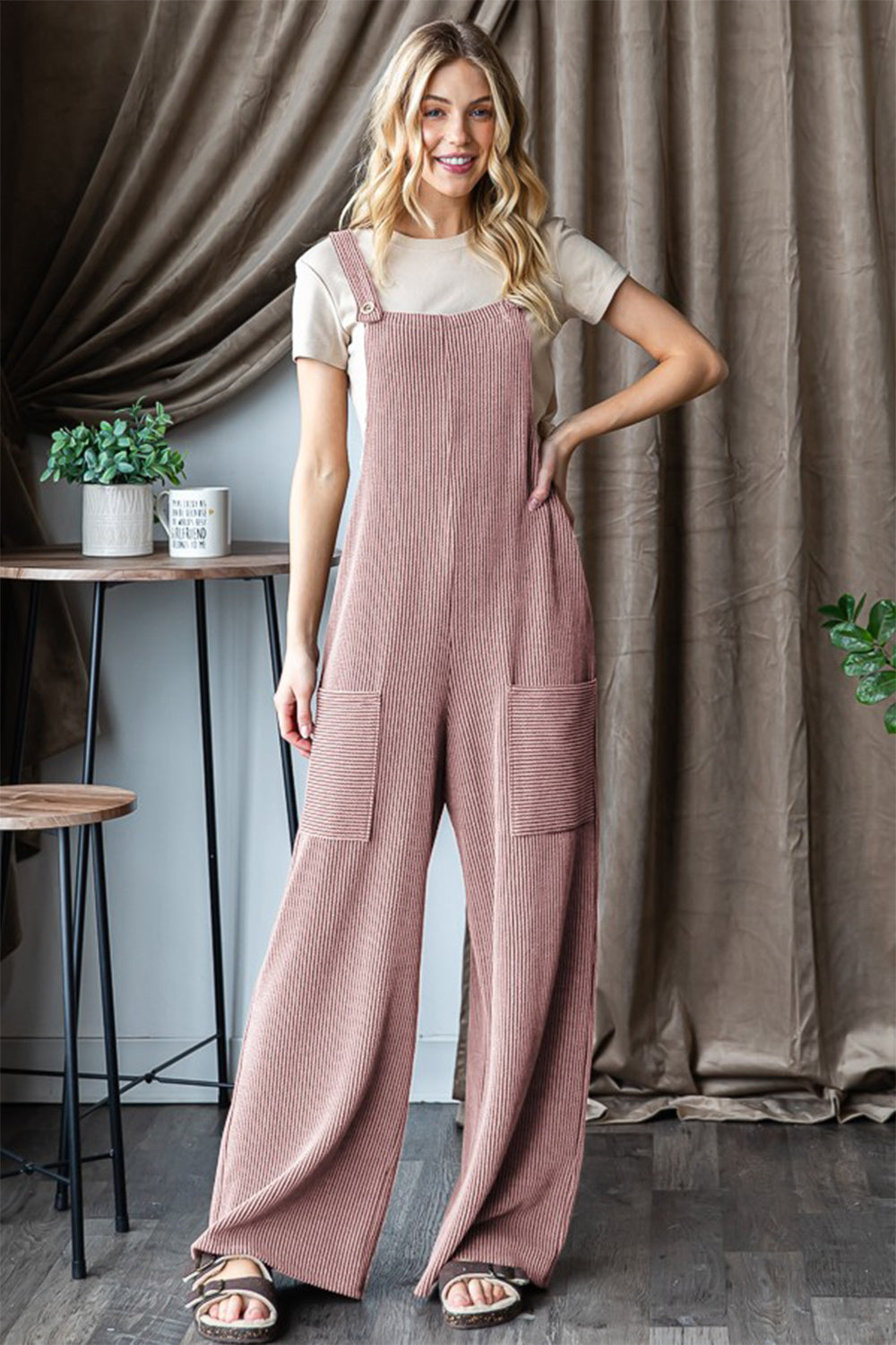 Heimish Ribbed Front Pocket Sleeveless Jumpsuit