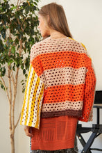 Load image into Gallery viewer, Davi &amp; Dani Openwork Open Front Striped Cardigan