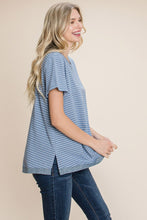 Load image into Gallery viewer, Cotton Bleu by Nu Lab Slit Striped Notched Short Sleeve T-Shirt