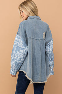 And The Why Paisley Print Quilted Sleeves Denim Jacket