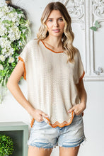 Load image into Gallery viewer, First Love Contrast Wavy Crochet Drop Shoulder Knit Top