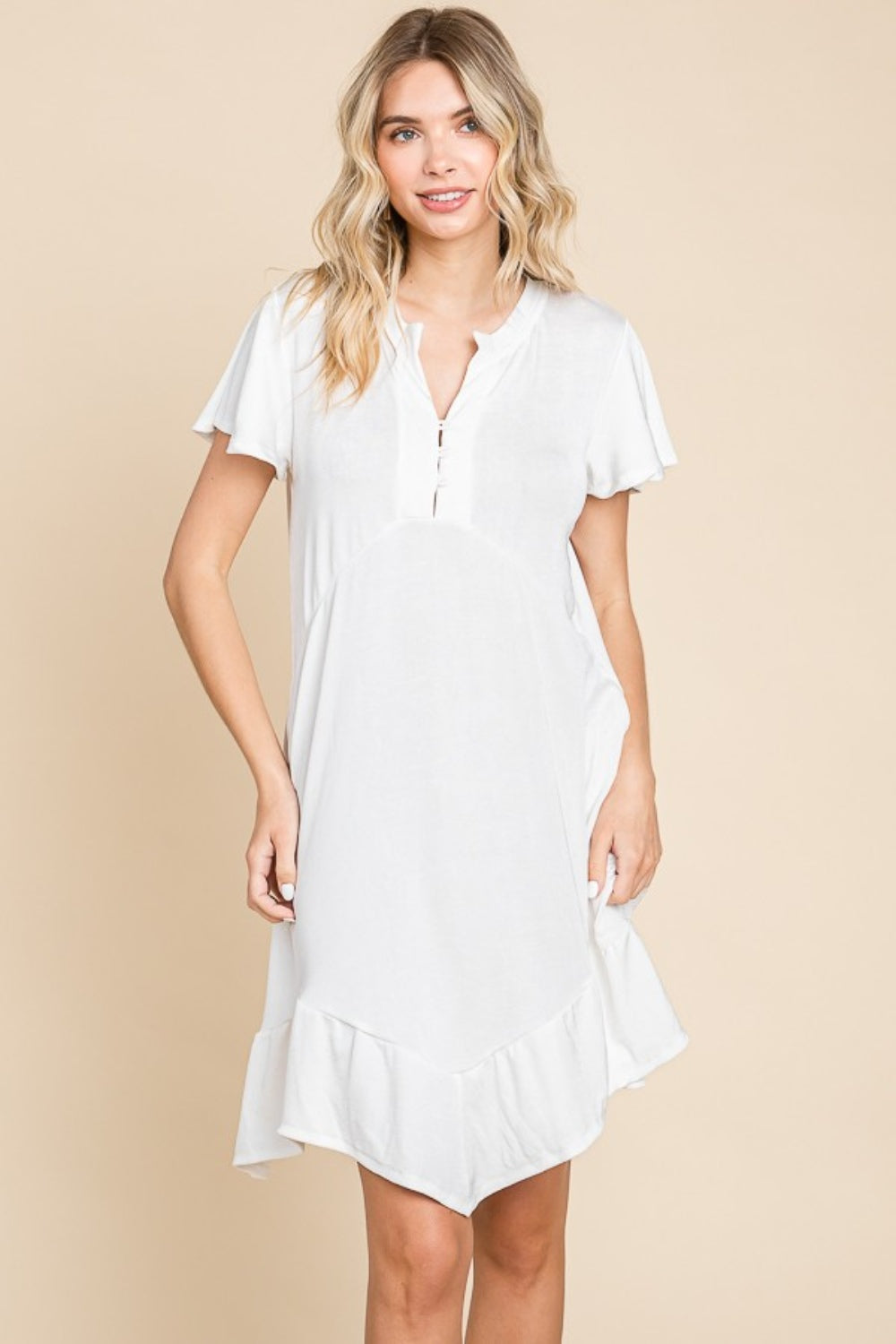 Culture Code Short Sleeve Ruffled Asymmetric Hem Dress