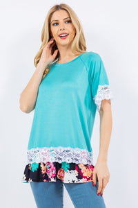 Celeste Lace Trim Short Sleeve Top