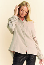 Load image into Gallery viewer, Davi &amp; Dani Crochet Sleeve Crinkled Texture Shirt