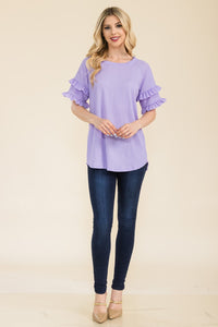 Celeste Ruffle Short Sleeve Texture Top