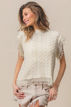 Load image into Gallery viewer, BiBi Layered Pleat Chiffon Edge Cable Knit Top