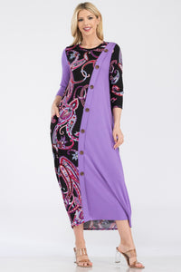 Celeste Paisley Contrast Midi Dress with Pockets