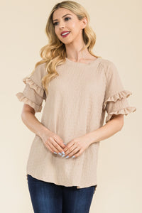 Celeste Ruffle Short Sleeve Texture Top