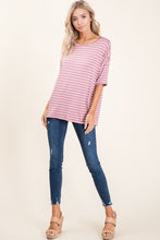 Load image into Gallery viewer, BOMBOM Striped Round Neck Half Sleeve T-Shirt