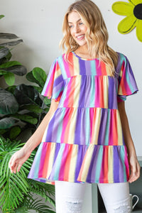 Heimish Short Sleeve Striped Tiered Top