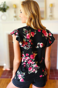 Haptics Round Neck Ruffled Floral Knit Top