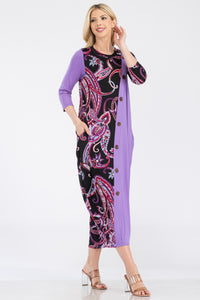 Celeste Paisley Contrast Midi Dress with Pockets