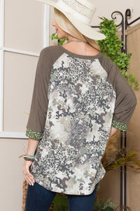 Celeste Floral Contrast Raglan Sleeve Top