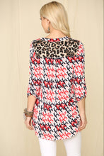 Load image into Gallery viewer, Celeste Houndstooth &amp; Leopard Roll-Tab Sleeve Top