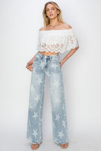 Load image into Gallery viewer, RISEN Raw Hem Star Wide Leg Jeans