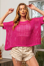 Load image into Gallery viewer, BiBi Round Neck Short Sleeve Openwork Knit Cover Up