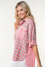 Load image into Gallery viewer, White Birch Plaid Color Block Half Button Top