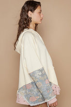 Load image into Gallery viewer, POL Floral Patchwork Distressed Drawstring Hoodie