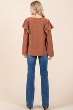 Load image into Gallery viewer, BOMBOM Ruffled Flower Round Neck Blouse