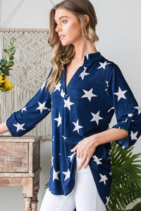 Heimish Roll-Tab Sleeve Star Print Top