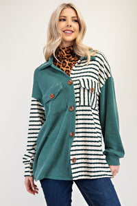 Celeste Striped Button Up Dropped Shoulder Shacket