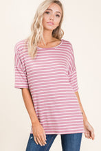 Load image into Gallery viewer, BOMBOM Striped Round Neck Half Sleeve T-Shirt