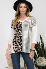 Load image into Gallery viewer, Celeste Front Leopard and Striped Print V-Neck T-Shirt