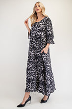 Load image into Gallery viewer, Celeste Full Size Leopard Round Neck Flounce Sleeve Dress