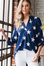 Load image into Gallery viewer, Heimish Roll-Tab Sleeve Star Print Top