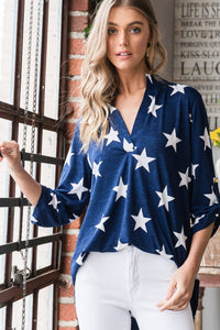 Heimish Roll-Tab Sleeve Star Print Top