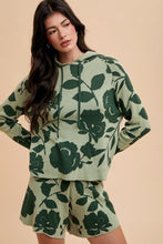 Load image into Gallery viewer, Annie Wear Flower Pattern Drawstring Hooded Top and Shorts Sweater Set