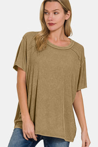 Zenana Washed Ribbed Short Sleeve Top