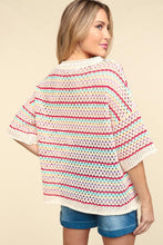 Load image into Gallery viewer, Haptics Striped Crochet Drop Shoulder Knit Top