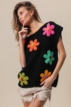 Load image into Gallery viewer, BiBi Flower Round Neck Cap Sleeve Knit Top