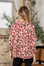 Load image into Gallery viewer, Sew In Love Printed V-Neck Ruched Sleeve Blouse