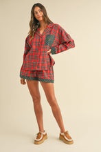 Load image into Gallery viewer, Annie Wear Contrast Plaid Long Sleeve Top and Shorts Set