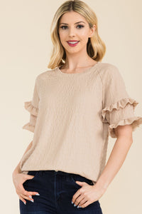 Celeste Ruffle Short Sleeve Texture Top