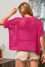 Load image into Gallery viewer, BiBi Round Neck Short Sleeve Openwork Knit Cover Up