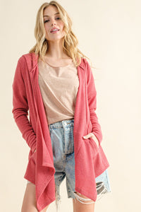 And The Why Thermal Hooded Open Front Cardigan with Pockets