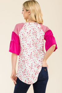 Celeste Floral Contrast Bell Sleeve Top