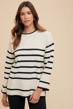 Load image into Gallery viewer, Annie Wear Side Slit Striped Round Neck Sweater