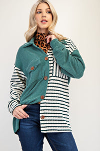 Celeste Striped Button Up Dropped Shoulder Shacket