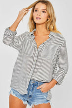 Load image into Gallery viewer, Love Tree Striped Collared Neck Long Sleeve Shirt