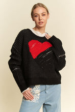 Load image into Gallery viewer, Davi &amp; Dani Contrast Heart Dropped Shoulder Sweater