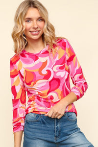 Haptics Heart Print Round Neck Long Sleeve T-Shirt