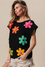 Load image into Gallery viewer, BiBi Flower Round Neck Cap Sleeve Knit Top